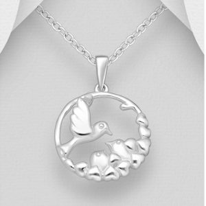 Silver Bird and Heart Necklace
