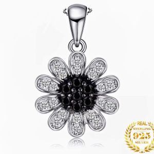 Sterling Silver Petite Black Flower Necklace