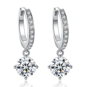 Silver Hanging Cubic Zirconia Hoope Earrings.