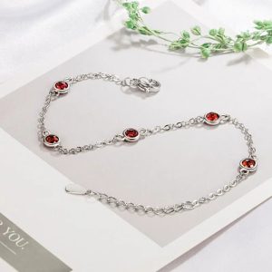Silver Red Stone Bracelet