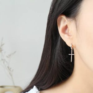 Silver Hanging Cross Earrings