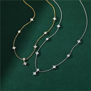 Silver Four Leaf Flower Necklace