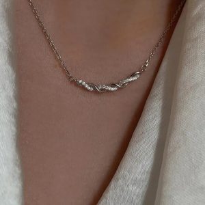Silver Ripple Winding Cubic Zirconia Necklace
