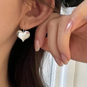 Silver Sweet Heart Hook Earrings