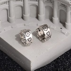 Silver Heart and Flower Huggie