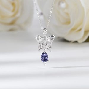Silver Austrian Crystal Butterfly Necklace
