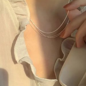 Silver Three-layer Glitter Bead Necklace
