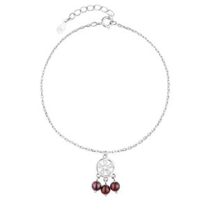 Silver Red Beads Flower Bracelet.