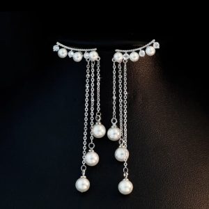 Silver Long Hanging Pearl Earrings