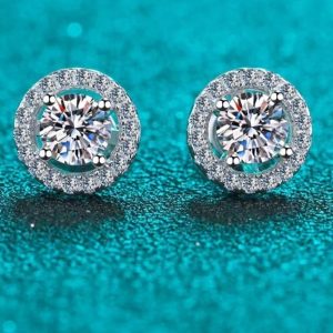 1ct Moissanite 925 Silver Halo Earrings