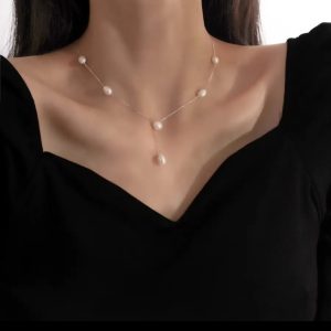 Silver French Elegant Fresh Water Pearl Necklace