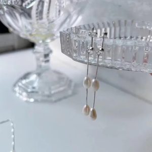 Silver French Elegant Fresh Water Pearl Earrings