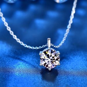 2ct Brilliant Round Cut Moissanite 6 Claw Necklace