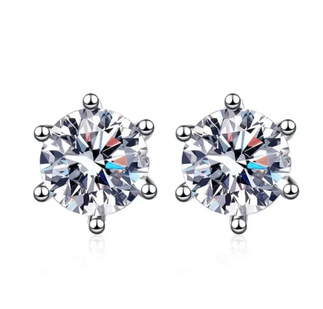 2ct Brilliant Cut Solitaire 6 Claw Moissanite Stud Earrings.
