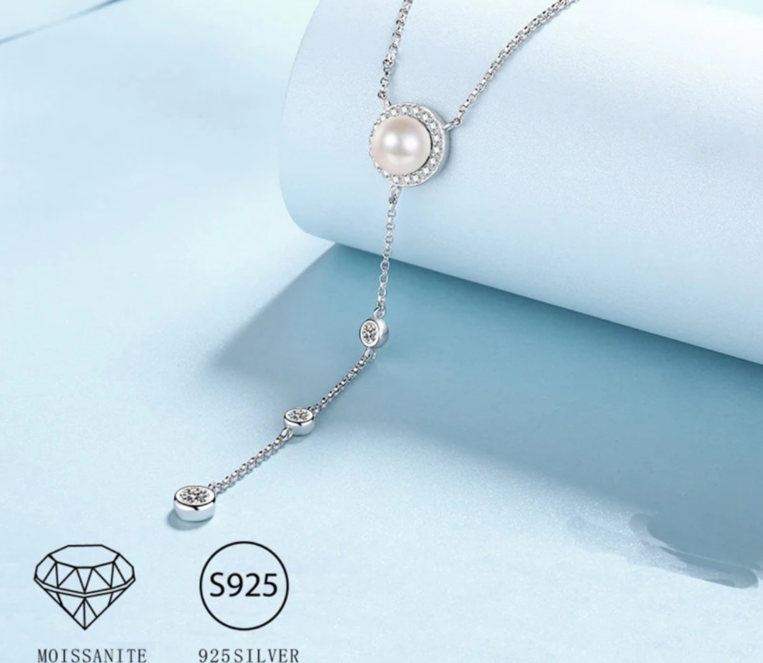 Moissanite and Fresh Water Pearl Necklace - Image 2