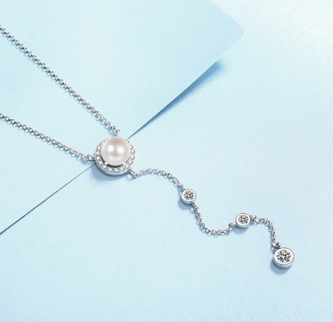 Moissanite and Fresh Water Pearl Necklace - Image 4