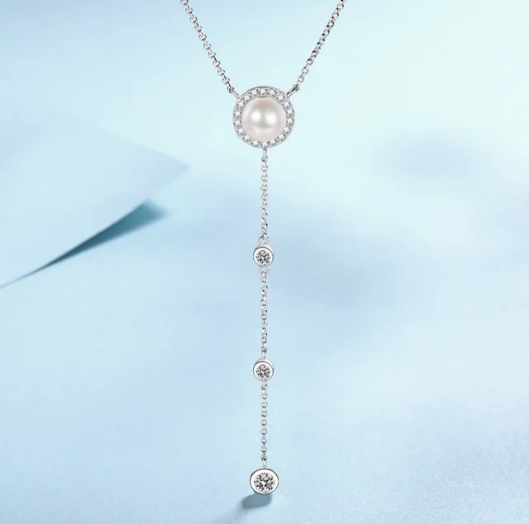 Moissanite and Fresh Water Pearl Necklace - Image 3