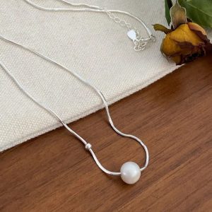 Silver Fresh Water Slider Pearl Necklace