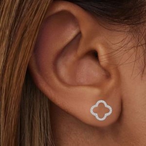 Silver CZ Clover Stud Earrings