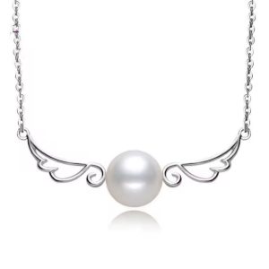 Silver Angel Wing Pearl Necklace