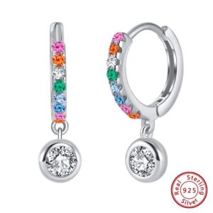 Silver Colourful Hoop with Hanging CZ Earrings