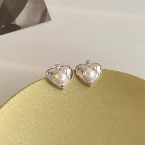Silver Heart Pearl Earrings
