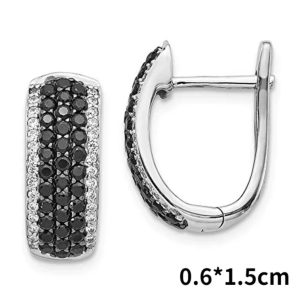 Silver D Shape Black Spinel Earrings