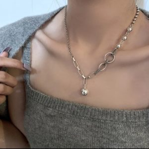 Silver Ball and Circle Necklace