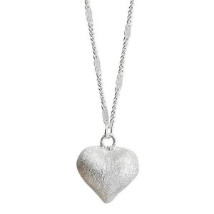 Brushed Silver Bulky Heart Necklace