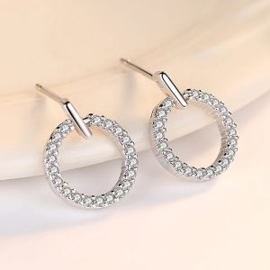 Silver Encrusted CZ Circle Earrings