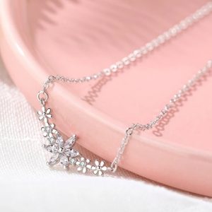 Silver CZ Flower Necklace
