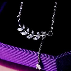 Silver encrusted CZ Leaf Necklace.