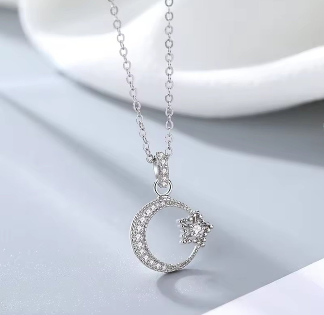 Silver Moon and Star Necklace