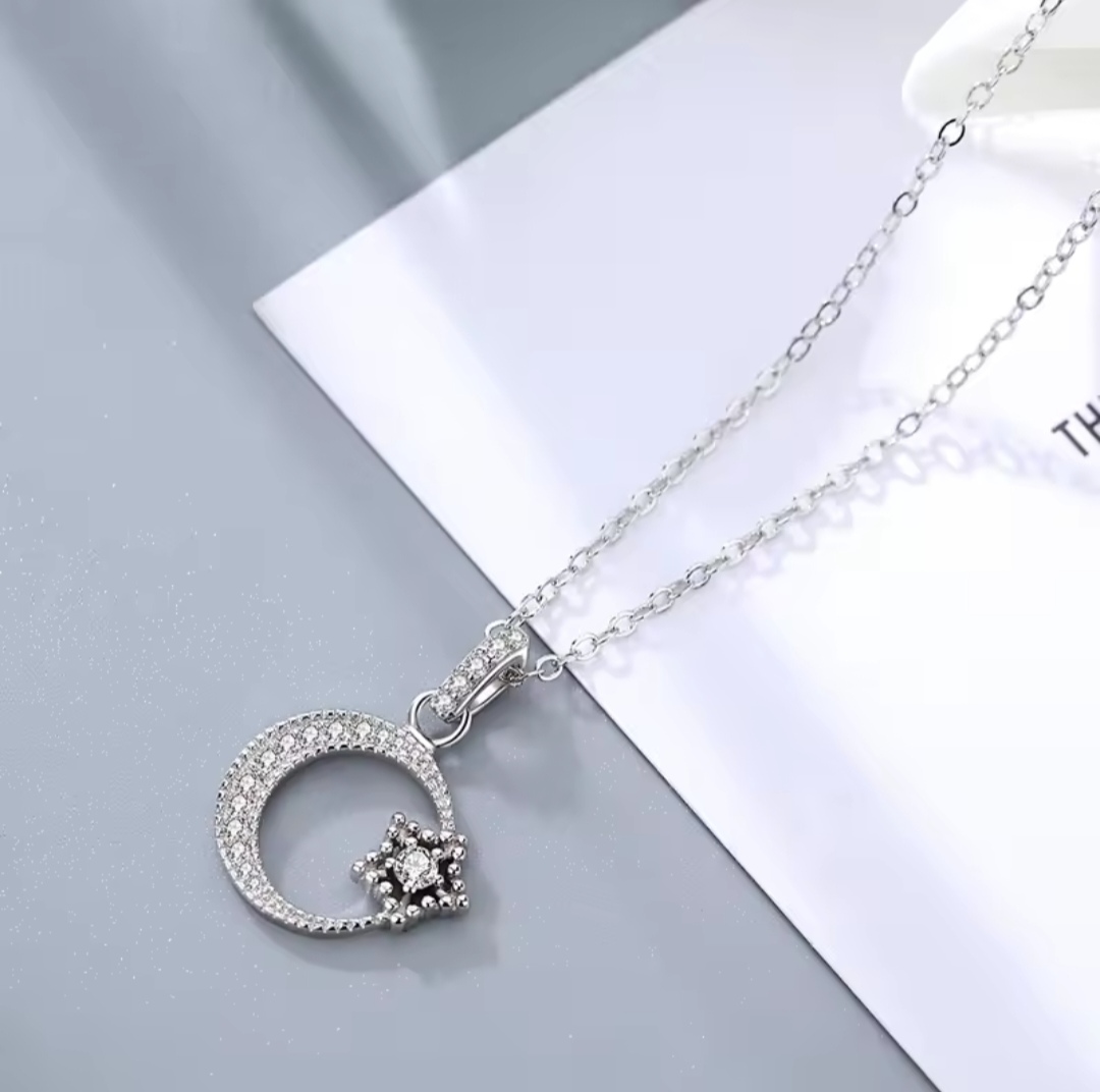 Silver Moon and Star Necklace - Image 2