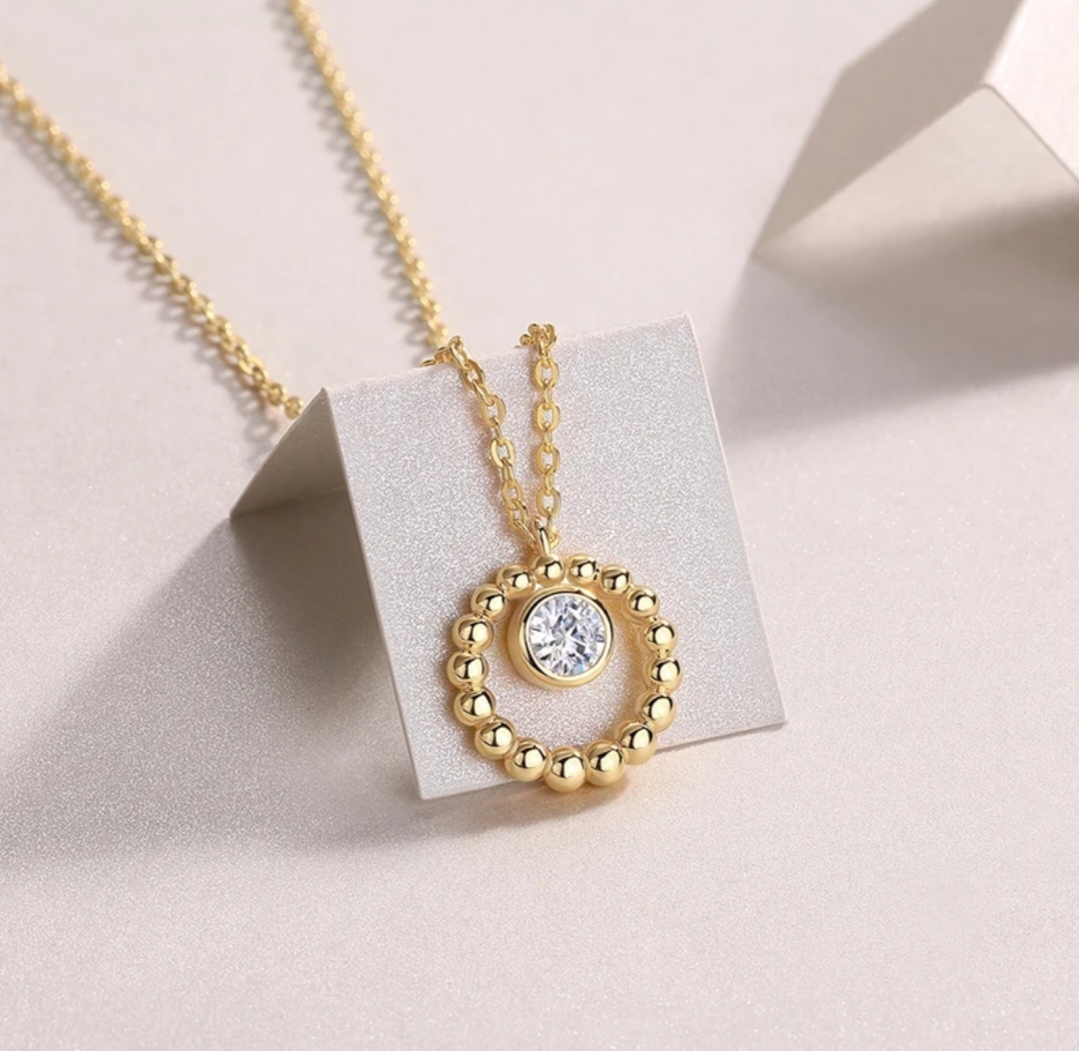 .50 Moissanite Beaded Circle Necklace.