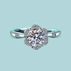 1ct Moissanite Elegant Halo Flower Ring
