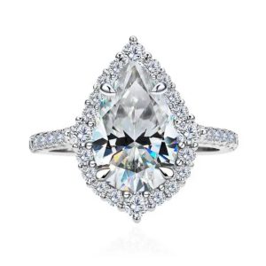 4ct Pear Cut Moissanite Halo Ring.