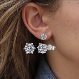 1ct Brilliant Cut Solitaire 6-Claw Moissanite Stud Earrings