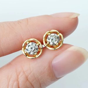 1ct Moissanite. 14K Gold Plated Earrings