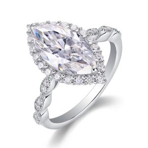 3ct Marquise Cut Moissanite Halo Ring