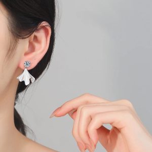 2ct Moissanite Gingo Leaf Earrings