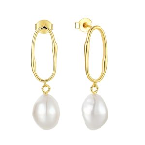 925 Silver Irregular Freshwater Pearl Earrings.