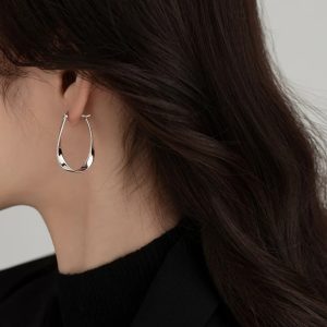 Silver Mobius Twisted Hoop Earrings