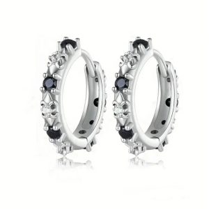 Silver Petit Black and White CZ Earrings